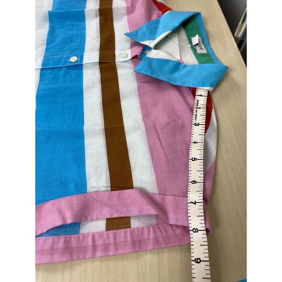 J.Crew Maxi Collared Shirt Dress Women Size 4 Turquoise White Stripe Midi Cotton - Picture 6 of 12